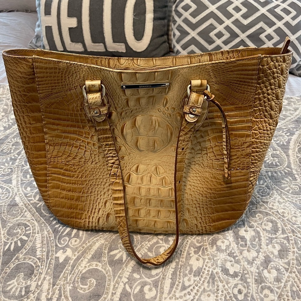 Brahmin Lena Purse crocodile embossed leather satchel tan beige brown - Picture 2 of 9